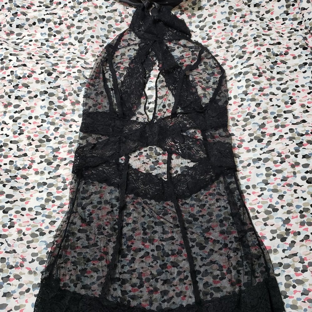 Fredericks of Hollywood sheer mesh & lace chemise